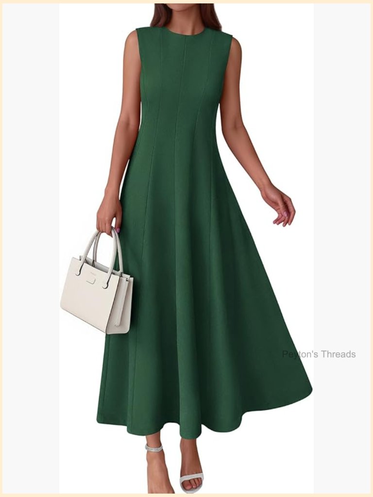 Sleeveless Crewneck Maxi Dress With Pockets Semi Formal Fit Flare